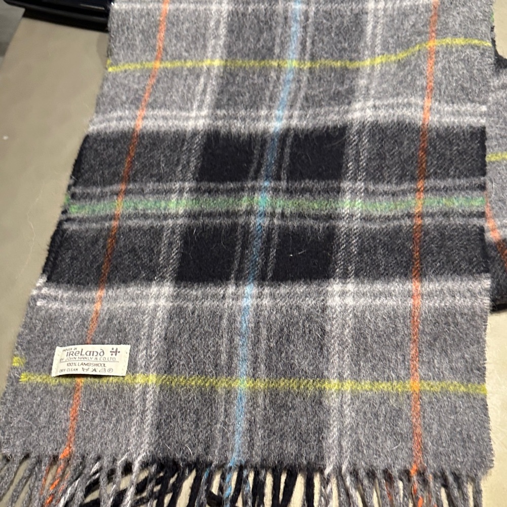 Johnstons of Elgin Gray and Orange Tartan Scarf